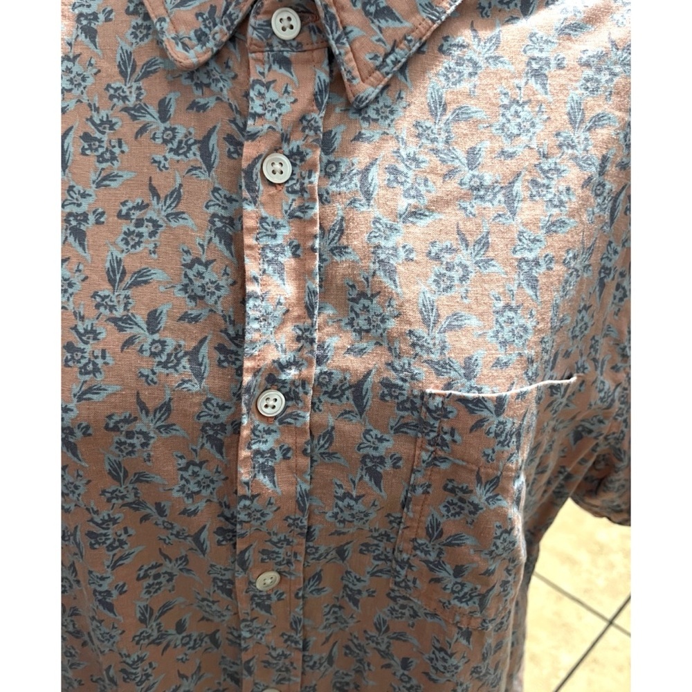 Rails Carson Button Down Linen Mix Shirt Scattered Posy Peach - Picture 3 of 8
